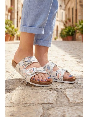 Gezer Yazlık Mantar Taban Kadın İki Toka Ayarlanabilir Günlük Terlik