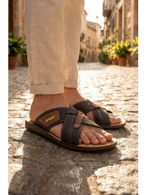Gezer Yazlık Comfort Taban Sunir Deri Erkek Terlik