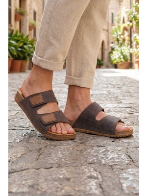 Gezer Erkek Yazlık Tasarım Çift Cırtlı Ayarlanabilir Suni Deri Rahat Taban Günlük Terlik