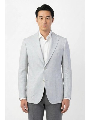 Sabri Özel Erkek Gri Pamuk Karışımlı Mono Yaka Slim Fit Ekose Blazer Ceket 6 Drop