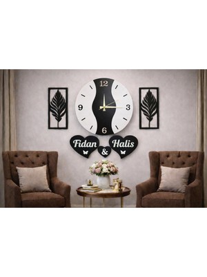 Duvar Saati 40 cm Çiçekler 30 cm Kişiye Özel Modern Tasarım No 141
