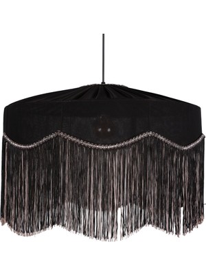 Mylamp Zarafet Asil Siyah Püsküllü El Işçiliği Kumaş Avize 50X30 cm