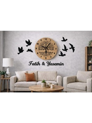 Duvar Saati 40 cm Kuşlar 8 Adettir Kişiye Özel Şık ve Doğal NO91