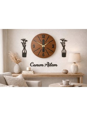 Salon Duvar Saati 40 cm Çiçekler 30 cm Canım Ailem Temalı NO34