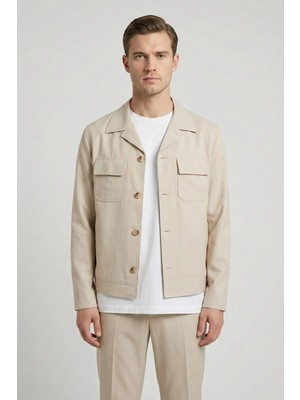 Giotelli Erkek Bej Dar Kesim Roma Kalıp Keten Karışımlı Ceket Yaka Klasik Paça Tam Astarlı  6 Drop Takım Elbise