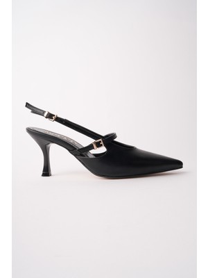 Muggo Anjela Kemer Detaylı Sivri Burun Arkası Açık Kadın Topuklu Ayakkabı
