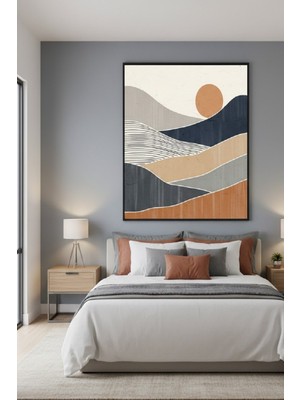 Safir Design Iskandinav Stili Terrakotta ve Lacivert Renkli Çerçeveli Dekoratif Tablo