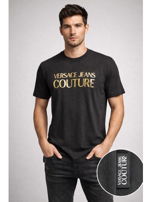 Versace  Varak Harfli Bisiklet Yaka Organik Pamuklu T-Shirt