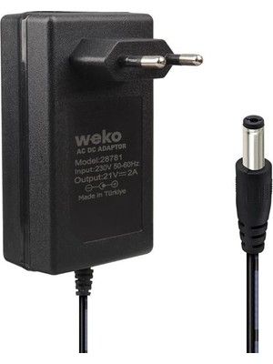 Epilons Weko 21 Volt - 2 Amper 5.5*2.5 mm Uçlu Kırmızı Yeşil Ledli Priz Tipi Şarjlı Matkap Adaptörü