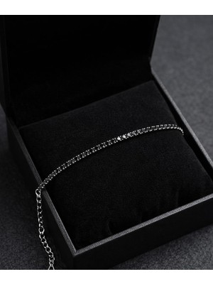 Su Yolu Siyah Zirkon Taşlı 925 Ayar Gümüş Bileklik