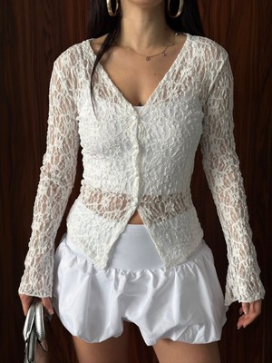 Salome Butik Full Düğmeli  Dantel Bluz