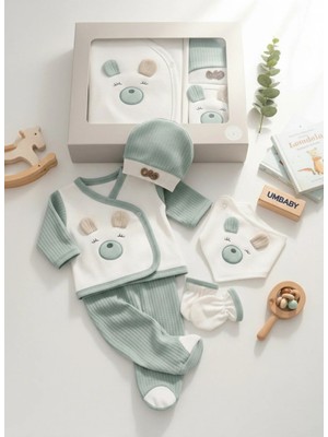 UmBaby Yenidoğan Hastane Çıkış Seti – 5 Parça, %100 Pamuk, Kutulu Hediye Seti