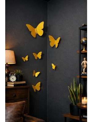Novatech İnovasyon Gold Kelebek Duvar Dekoru Ev Dekorasyonu Hediye Alternatifi Salon Balkon Duvar Süsü