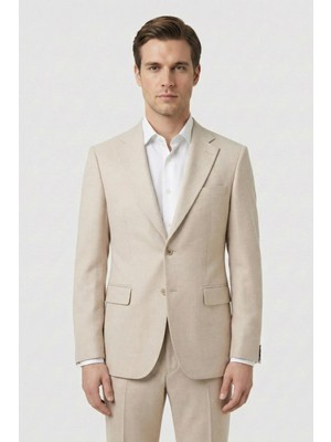 Giotelli Bej 6 Drop Polyester Viskon Karışımlı Elastan Içerikli Erkek Takım Elbise