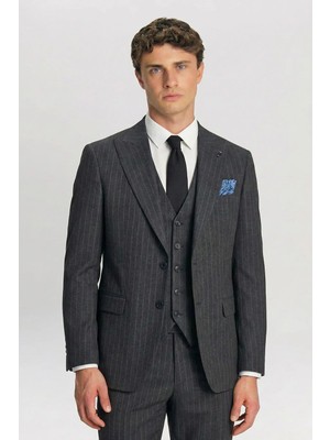 Giotelli Gri Yelekli 8 Drop Polyester Viskon Karışımlı Erkek Takım Elbise