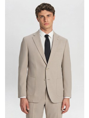 Giotelli Erkek Bej Dar Kesim Slim Fit Dokuma Normal Bel 6 Drop Takım Elbise