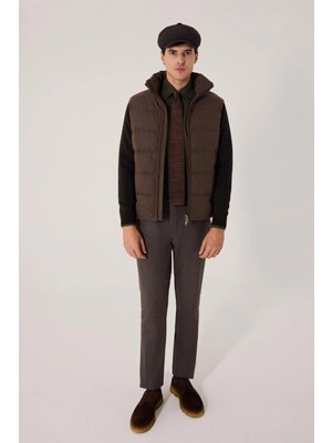 Sabri Özel Gri Regular Fit Dik Yaka Yün Karışımlı Triko Mont