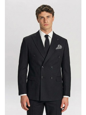 Giotelli Siyah %100 Kadife Kruvaze Yaka Fleto Cepli 6 Drop Erkek Takım Elbise