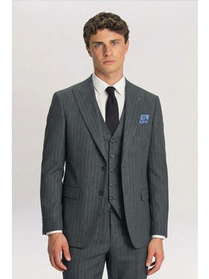 Giotelli Haki Yelekli 8 Drop Polyester Viskon Karışımlı Erkek Takım Elbise