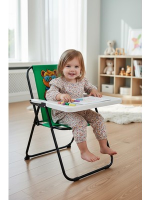 Exent Kids 2–6 Yaş, Maskot Ayı Katlanır Portatif Çalışma Masası ve Sandalye, Tak-Çıkar Masa-Yeşil