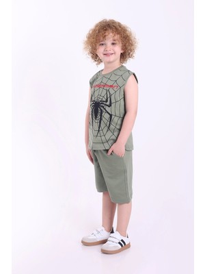 Mixima Örümcek Adam Baskılı Kolsuz 3-6 Yaş Erkek Çocuk Oversize Şortlu Yazlık Takım