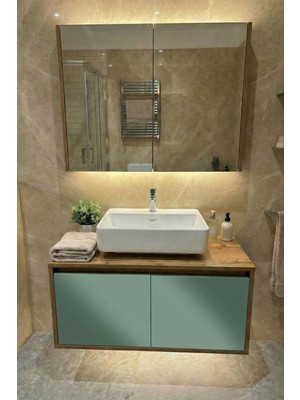 Adn Design Banyo Dolabı-Asma 2 Kapaklı-Lavabosuz Ahşap- Mdf 85 cm Alt Dolap -Mdf Aynalı Üst Dolap