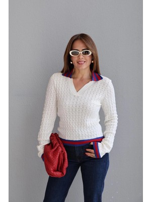 Purple By Banu Ekru Şerit Detay Triko