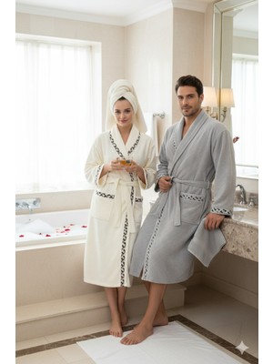 Özdilek Nev Marka Gusn Aile Bornoz Seti 6 Parça Gri-Krem (Nev,özdilek Grubuna Ait Bir Markadır)