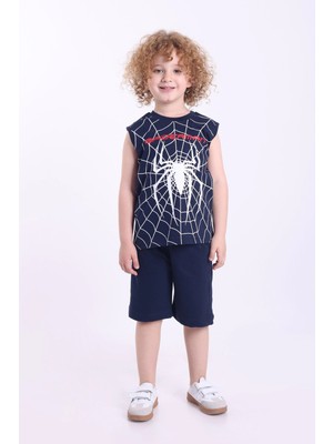 Mixima Örümcek Adam Baskılı Kolsuz 3-6 Yaş Erkek Çocuk Oversize Şortlu Yazlık Takım