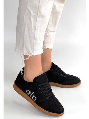 Zerenyus ZRNE-004 Premium Siyah Süet Bağcıklı Kadın Sneaker