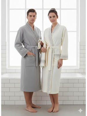 Özdilek Nev Marka Liwt Aile Bornoz Seti 6 Parça Gri-Krem (Nev,özdilek Grubuna Ait Bir Markadır)