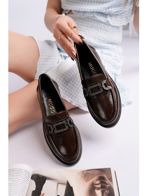 Muggo Arven Metal Tokalı Taş Detaylı Günlük Kadın Günlük Loafer Ayakkabı