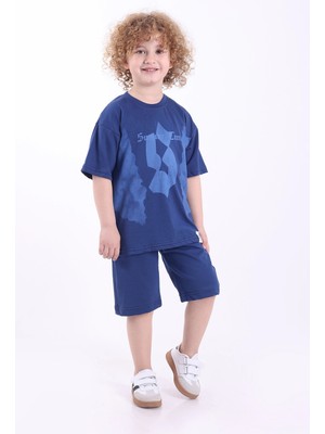 Mixima S Baskılı Arma Detaylı 3-6 Yaş Oversize Erkek Çocuk Şortlu Yazlık Takım