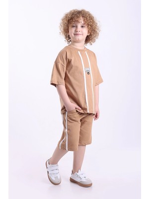 Mixima Şeritli ve Aksesuarlı 3-6 Yaş Oversize Erkek Çocuk Şortlu Yazlık Takım