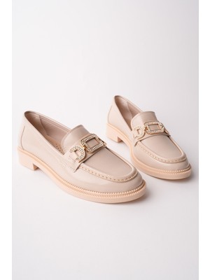 Muggo Arven Metal Tokalı Taş Detaylı Günlük Kadın Günlük Loafer Ayakkabı