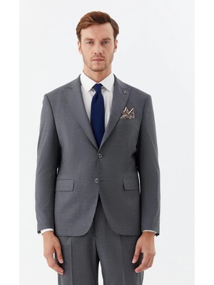 Sabri Özel Erkek Gri Dar Kesim Slim Fit Yünlü Dokuma Normal Bel 6 Drop Takım Elbise