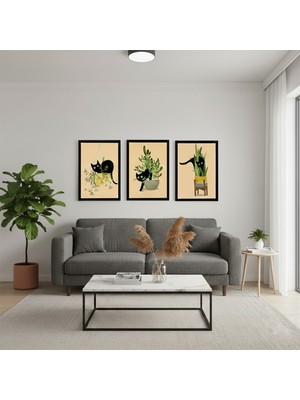 Bfm Dijital Baskı Merkezi “yaramaz Kedi Serisi 3 Parça Mdf Çerçeveli Tablo – Salon ve Oturma Odası Dekoru”