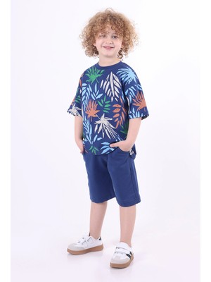 Mixima Palmiye Baskılı 3-6 Yaş Oversize Erkek Çocuk Şortlu Yazlık Takım