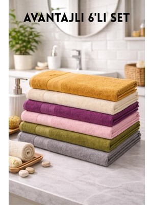 50X90 El ve Yüz Havlusu 6lı Pamuklu Havlu Seti Çavuş Bordür