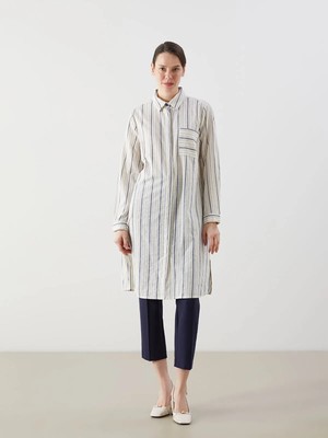 Lc Waikiki Yeni Sezon Çizgili Keten Görünümlü Kadın Gömlek Tunik