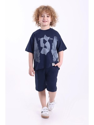 Mixima S Baskılı Arma Detaylı 3-6 Yaş Oversize Erkek Çocuk Şortlu Yazlık Takım