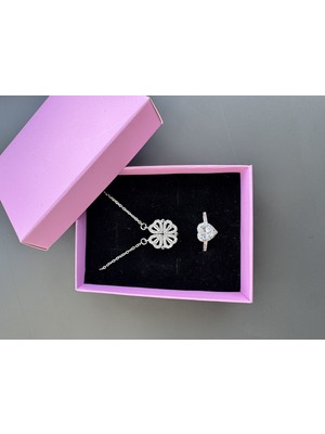 Gözde Aksesuarım Gümüş Renk Mıknatıslı Yonca Kolye Ile Pandora Yüzük Seti Çelik