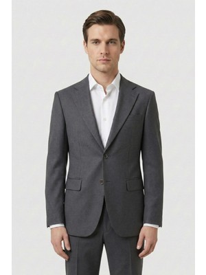 Giotelli Erkek Antrasit Dar Kesim Slim Fit Viskon Dokuma Normal Bel 6 Drop Takım Elbise