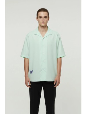 Sabri Özel Giotelli Mint Oversize %100 Tencel Apaş Yaka Kısa Kol Erkek Gömlek