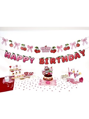 Fluparty Cherry Temalı Doğum Günü Banner – Kiraz Desenli Parti Süsü