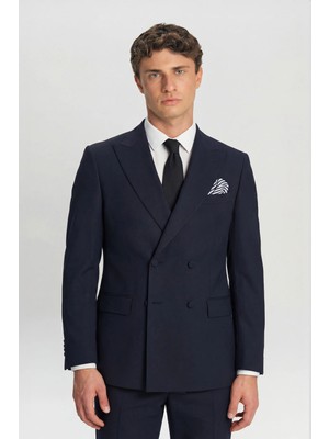 Sabri Özel Giotelli Erkek Lacivert Slim Fit Sivri Yaka Kruvaze 6 Drop Klasik Smokin & Damatlık