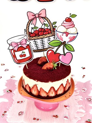 Fluparty Cherry Temalı Pasta Süsü – Doğum Günü Pasta Dekoru