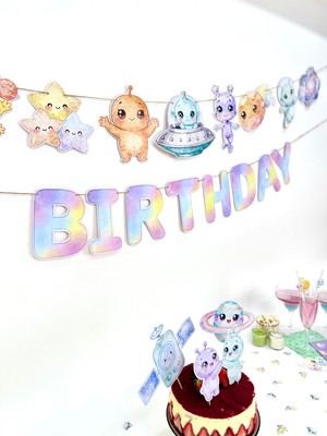 Fluparty Little Alien Happy Birthday Banner – Uzay Temalı Doğum Günü Bannerı