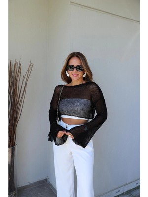 Purple By Banu Siyah Crop Triko