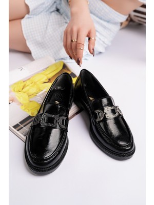 Muggo Arven Metal Tokalı Taş Detaylı Günlük Kadın Günlük Loafer Ayakkabı